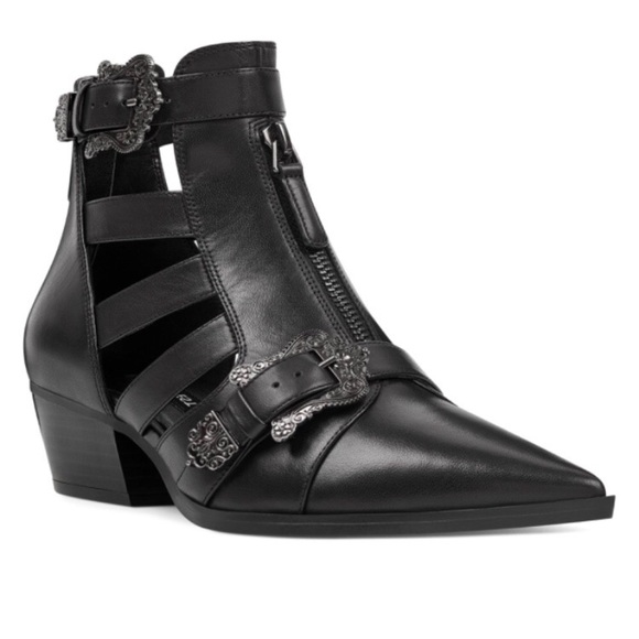 Nine West Shoes - NINE WEST CARRILLO BLACK LEATHER CUT OUT BOOTIES 6